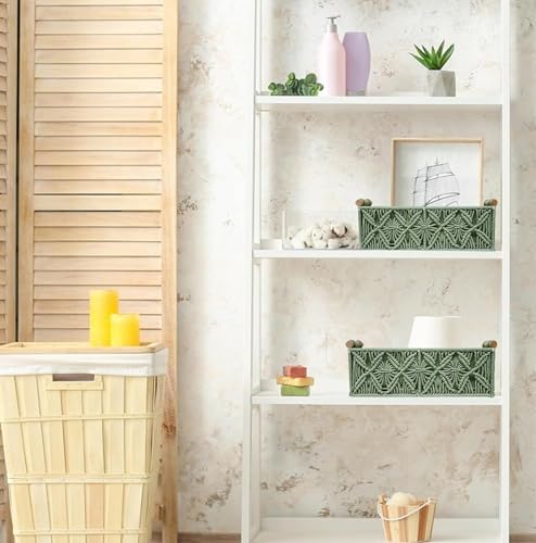 HOSROOME Macrame Boho Decor Baskets for Organizing Woven Decorative Basket for Countertop Toilet Paper Basket for Tank Top for Home Decor Bedroom Nursery Livingroom Entryway (Set of 2,Green) - Image 3