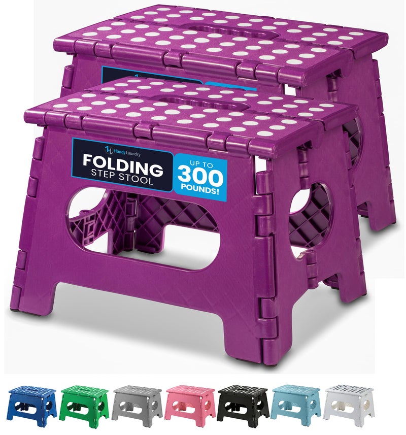 Handy Laundry Folding Lightweight Step Stool  Sturdy Enough to Support Adults and Safe Enough for Kids  Opens Easy with One Flip  Great for Kitchen Bathroom or Bedroom Purple  2Pack