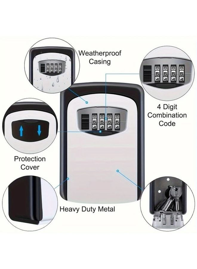 Gray Wall Mounted Flip Top Key Safe Combination Lock Metal Plastic Storage Box - Image 5