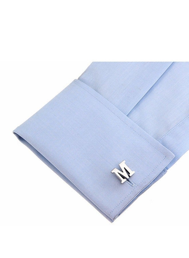 DUNISO Letter M Cufflinks, Personalized Cuff Links Mens Letter CuffLinks, Fashion New Men's Business Formal Occasions Shirt Accessories Silver Cuff Links - Image 3