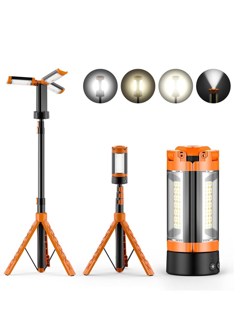 AMBERJACK Rechargeable Camping Light with Stand, Cordless Triple Work LED Lights, 9000mah Battery, 2500 Lumen, 3500-8000K, with Detachable Tripod, Light for Outdoor Work, Camping, Emergency Work lights for Job Site, Workshop Hiking Fishing  - Image 1