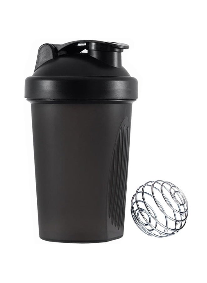 زجاجة خلط البروتين، 400 مل مع كرة من الفولاذ المقاوم للصدأ، كوب سموذي، زجاجة ماء للياقة البدنية، الرياضة والسفر، خالية من BPA، مانعة للتسرب، آمنة في غسالة الصحون (أسود) - Image 1