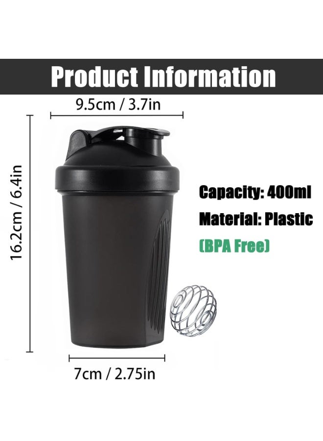 زجاجة خلط البروتين، 400 مل مع كرة من الفولاذ المقاوم للصدأ، كوب سموذي، زجاجة ماء للياقة البدنية، الرياضة والسفر، خالية من BPA، مانعة للتسرب، آمنة في غسالة الصحون (أسود) - Image 2