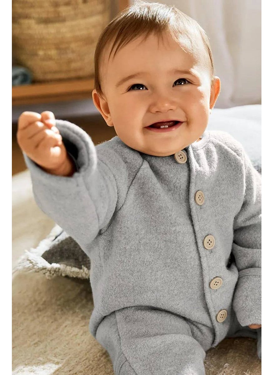Tchibo Toddler Unisex Round Neck Wool Coverall Bodysuit, Grey  - Image 1