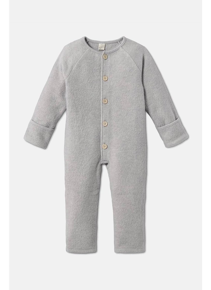 Tchibo Toddler Unisex Round Neck Wool Coverall Bodysuit, Grey  - Image 2