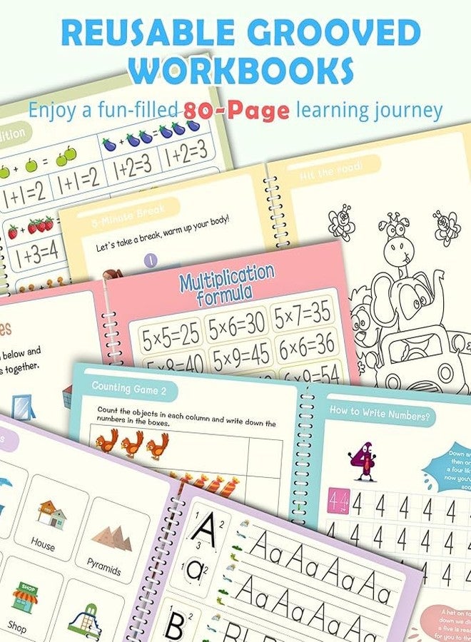 UNCLE EJ Large Magic Handwriting Practice Copybook, Grooved Handwriting Practice for Kids 3-8, Toddler Writing Practice, Math Calligraphy, Letter Tracing, for Kindergarten Preschool, 9.5" x 6.3" - Image 4