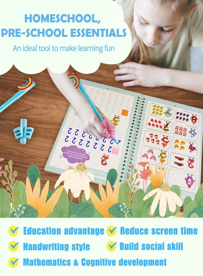UNCLE EJ Large Magic Handwriting Practice Copybook, Grooved Handwriting Practice for Kids 3-8, Toddler Writing Practice, Math Calligraphy, Letter Tracing, for Kindergarten Preschool, 9.5" x 6.3" - Image 5