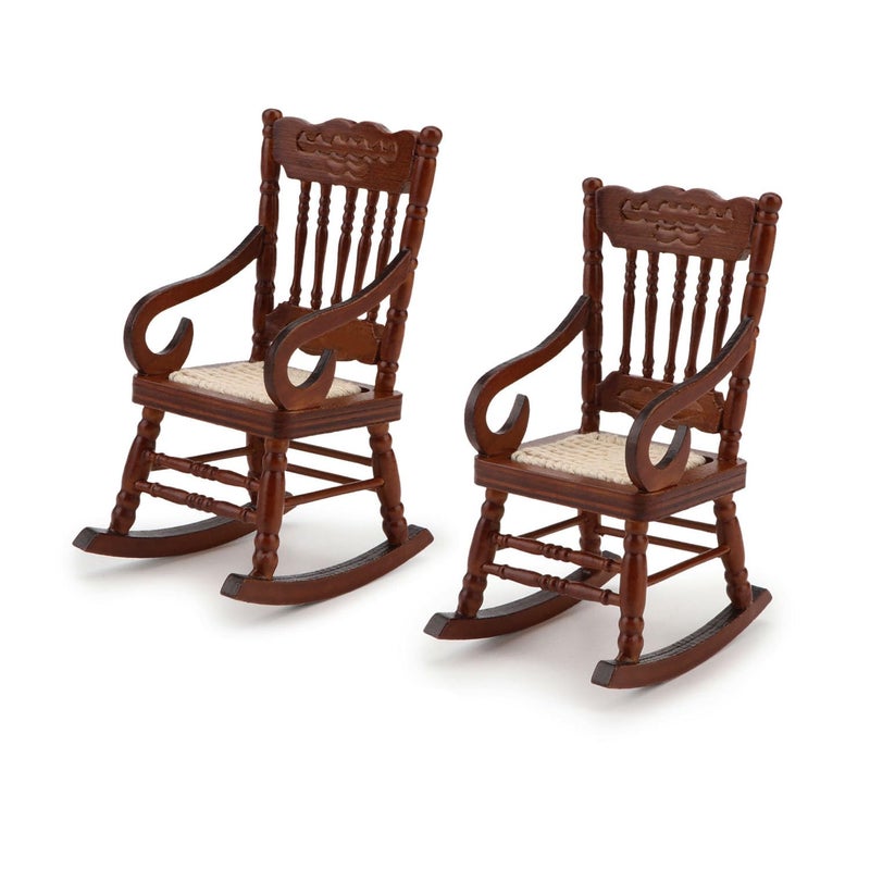 Cutemini Dollhouse Chairs 2PCS Miniature Rocking Chair 112 Scale Wooden FurnitureAccessories Tiny Mini House Home Outdoor Decoration ModelLiving Room Scene Christmas Craft Displays Brown - Image 3