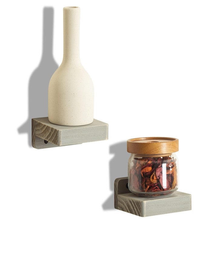 Freezing point Small Floating Shelf for Wall Set of 2 Natural Wood 4Inch Mini Wall Shelves Decor Plant Display Mounted Kitchen Bathroom Bedroom Corner Decorative Storage Tiny Stand New Grey - Image 1