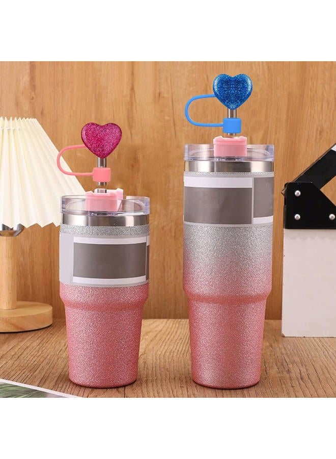 UCCASA 6Pcs Valentine's Day Straw Toppers 10mm Glitter Heart Straw Cover Cap Reusable Silicone Straw Topper Colorful Heart Cute Design Drinking Straw Covers Valentine's Straw Lids Protectors Holiday Party - Image 2