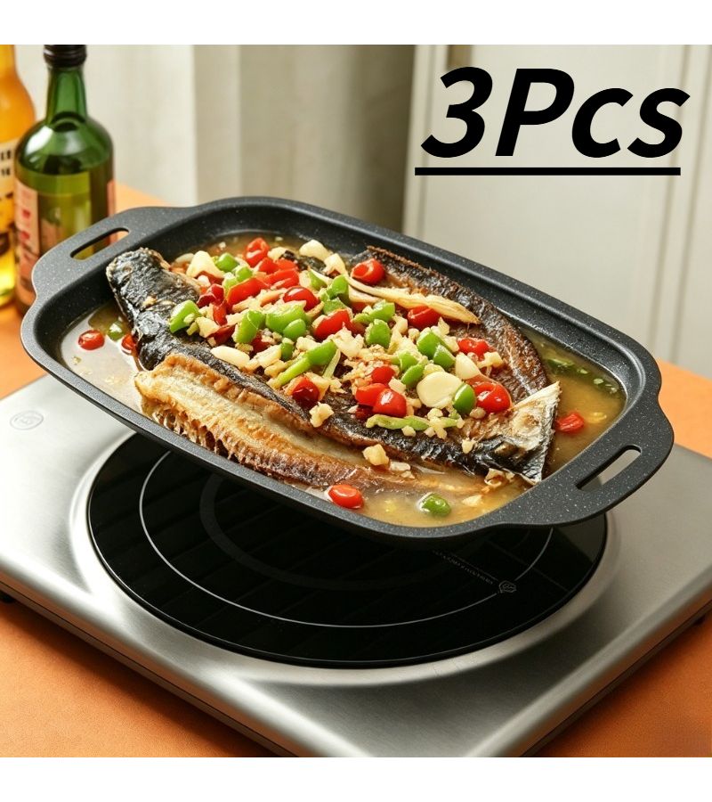 3pcs Set Wheat Rice Stone Material Baking Trays Three Dimensional Pattern Non Stick Easy To Clean Uniform Thermal Conductivity Easy Carry Hanging Ears Suitable For 2 3 People Grill Meat Fish Picnic - Image 2