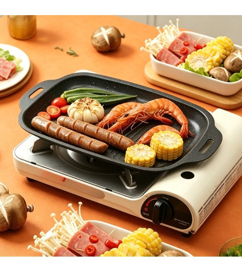 3pcs Set Wheat Rice Stone Material Baking Trays Three Dimensional Pattern Non Stick Easy To Clean Uniform Thermal Conductivity Easy Carry Hanging Ears Suitable For 2 3 People Grill Meat Fish Picnic - Image 4