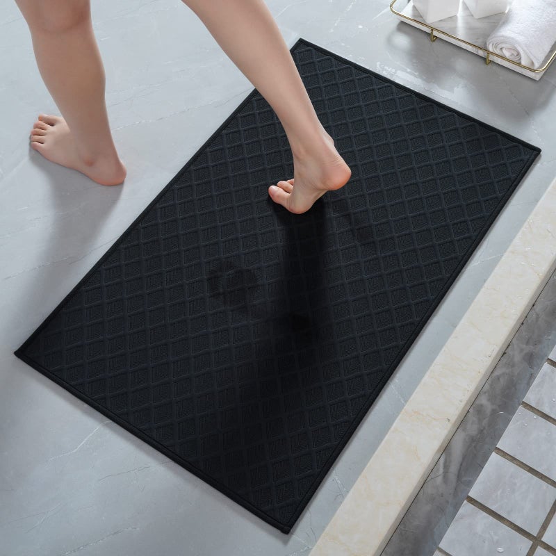 AMOAMI Ultra Thin Bathroom Rugs Rubber Backed Bath Mats for Bathroom Non Slip Absorbent Bathroom Mat for Floor Shower Sink20x 32 Black
