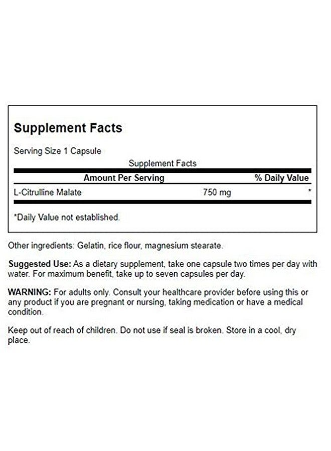 SWANSON L Citrulline Malate Amino Acid Supplement Promoting Energy Production & Healthy Blood Circulation Natural Formula Supporting Overall Wellness (60 Capsules 750Mg Each) 2 Pack - Image 3