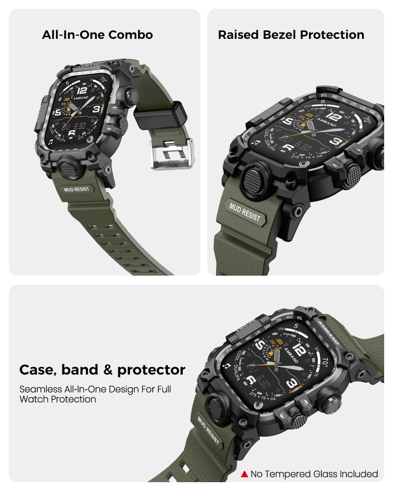 amBand Rugged Case with Band for Apple Watch 46mm, Compatible with Apple Watch (iWatch) Series 10 11, Military Grade Shockproof Bumper Cover, Tactical Band for Men, Army Green - Image 4