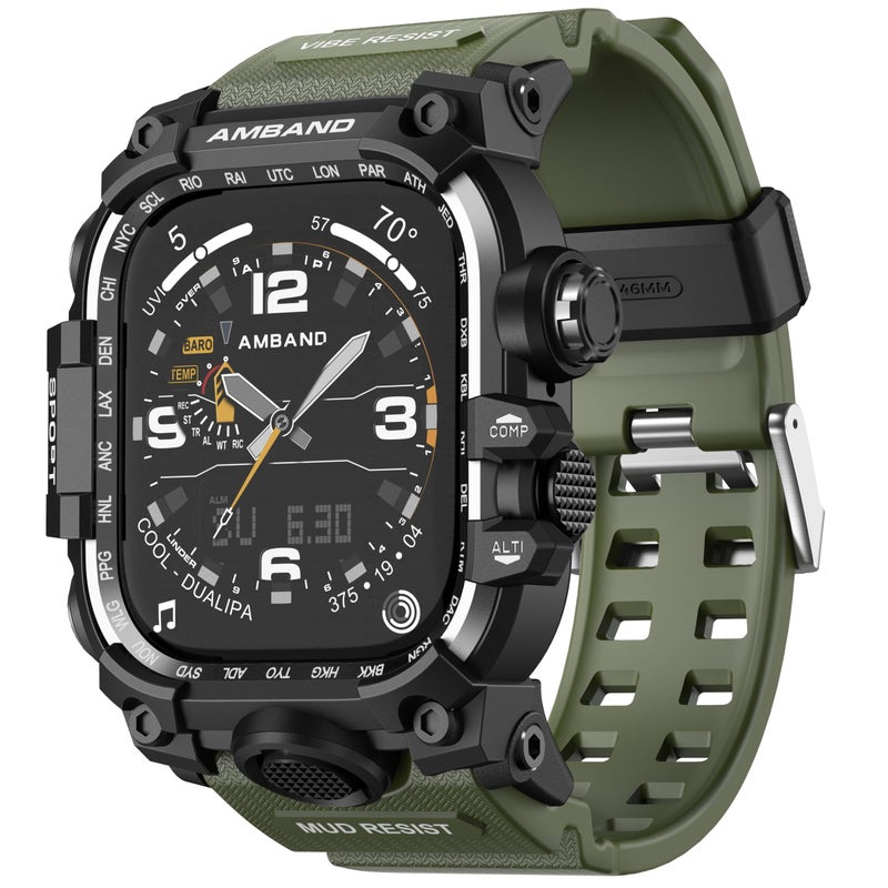 amBand Rugged Case with Band for Apple Watch 46mm, Compatible with Apple Watch (iWatch) Series 10 11, Military Grade Shockproof Bumper Cover, Tactical Band for Men, Army Green - Image 1
