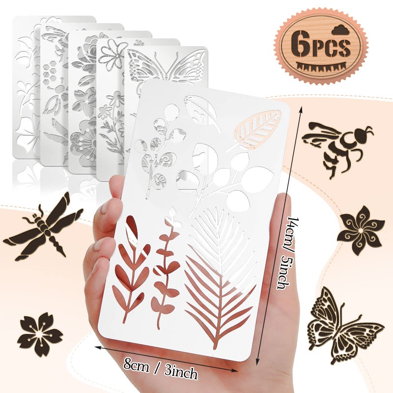 Lewtemi 6 Pcs Mixed Metal Stencil Wood Stencil Templates Stencils for Journaling Burning Stencils for Wood Carving Drawing Engraving Scrapbooking Journal Craft DIY(Plant Style) - Image 2