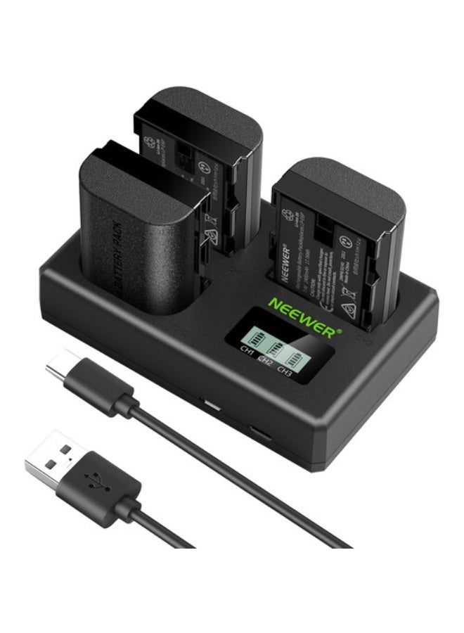 نيوير LP-E6NH 3 Pcs 2250 MAH LP-E6NH BATTERY+ TRIO-CHARGER - Image 1