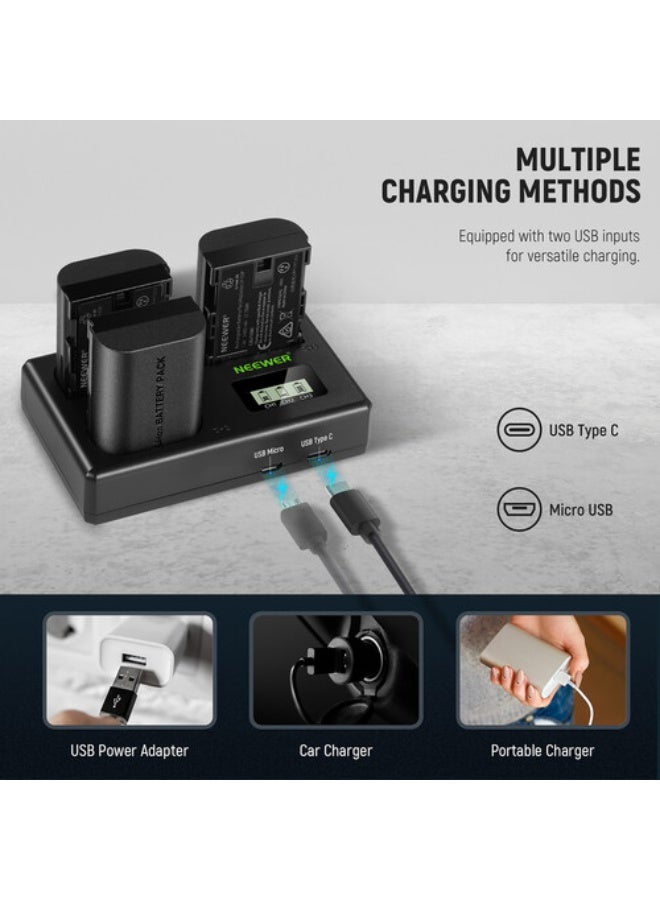 نيوير LP-E6NH 3 Pcs 2250 MAH LP-E6NH BATTERY+ TRIO-CHARGER - Image 4