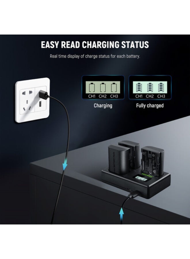 نيوير LP-E6NH 3 Pcs 2250 MAH LP-E6NH BATTERY+ TRIO-CHARGER - Image 3