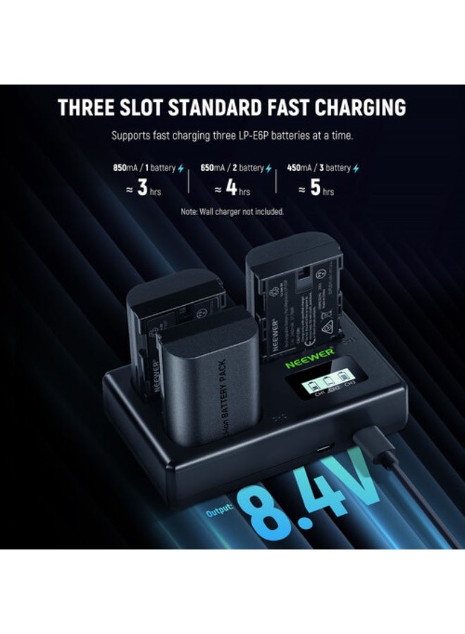 نيوير LP-E6NH 3 Pcs 2250 MAH LP-E6NH BATTERY+ TRIO-CHARGER - Image 5