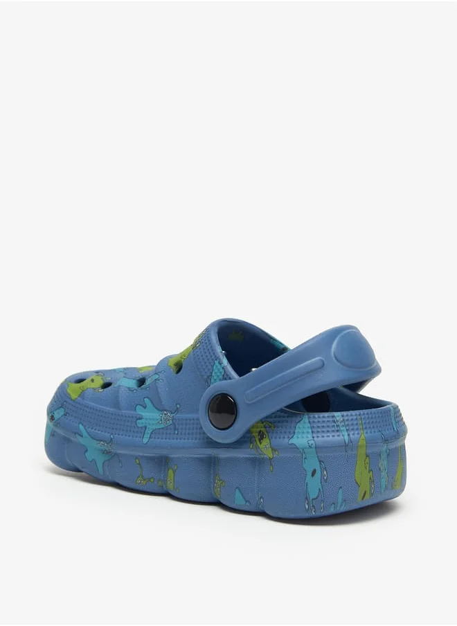 Aqua Boys Monster Print Clogs with Back Strap