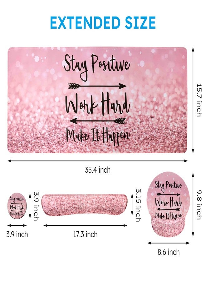 iCasso Mouse Pad,Large Pink Desk Mat Set, 4in1 XXL Mousepad + Keyboard Wrist Rest+Mouse Wrist Rest+Coaster with Ergonomic Desk Pad for Home Office Table Computer Cover -Pink Stay Positive - Image 2