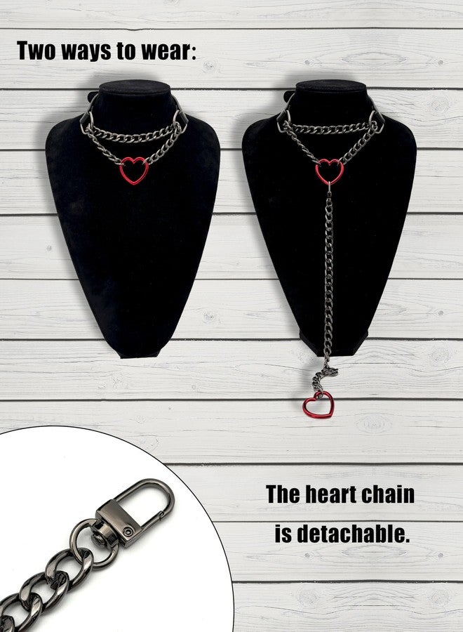EverGlimp Heart O-Ring Slip Chain Choker Collar Necklace for Women, Adjustable Vegan Leather Punk Necklace with Swivel Clasp & Heart Charm - Image 4