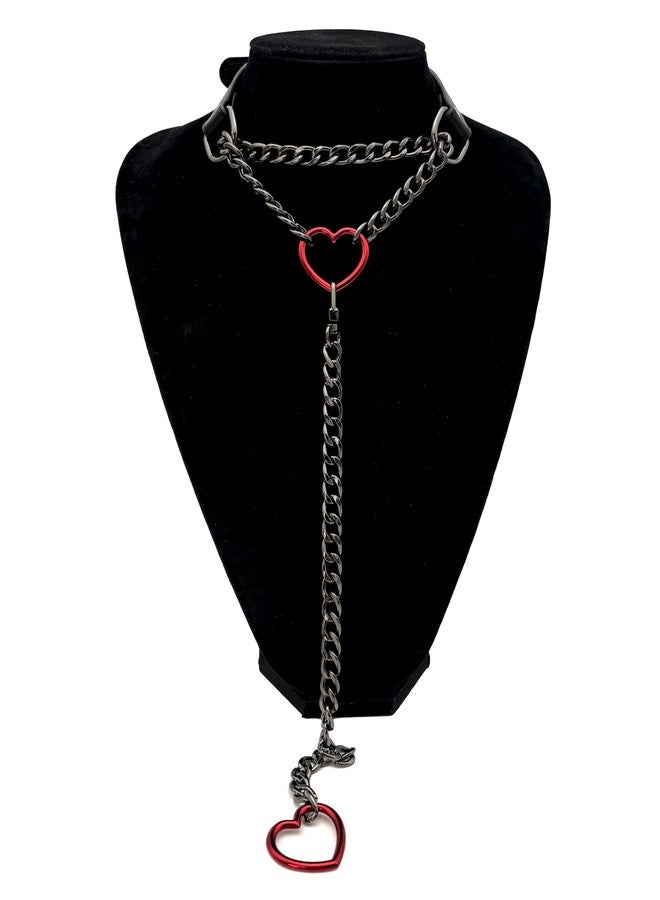 EverGlimp Heart O-Ring Slip Chain Choker Collar Necklace for Women, Adjustable Vegan Leather Punk Necklace with Swivel Clasp & Heart Charm - Image 2