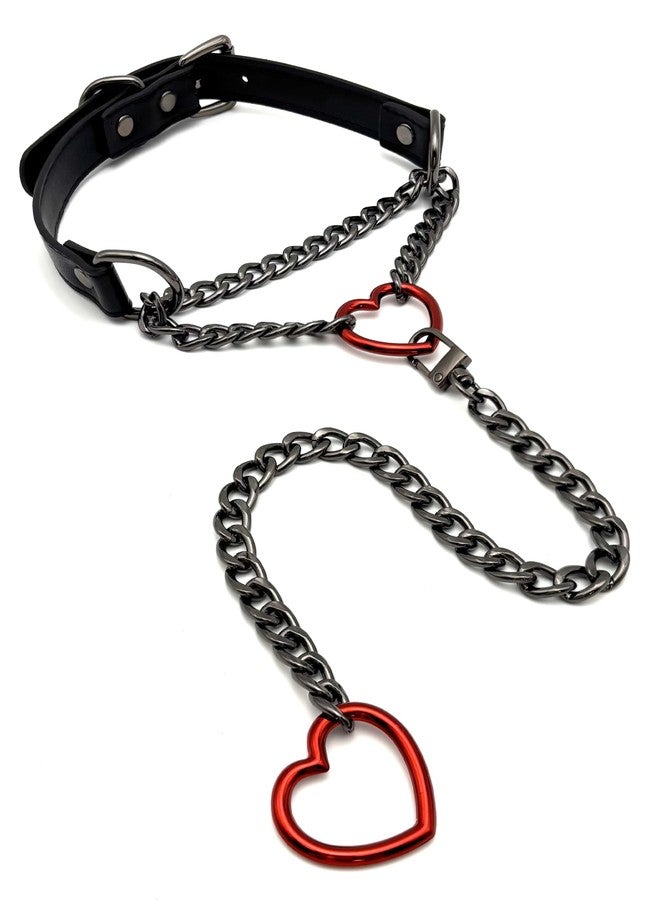 EverGlimp Heart O-Ring Slip Chain Choker Collar Necklace for Women, Adjustable Vegan Leather Punk Necklace with Swivel Clasp & Heart Charm - Image 1