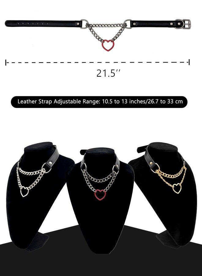 EverGlimp Heart O-Ring Slip Chain Choker Collar Necklace for Women, Adjustable Vegan Leather Punk Necklace with Swivel Clasp & Heart Charm - Image 3