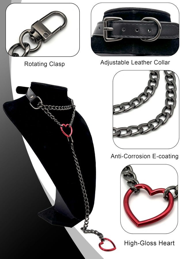 EverGlimp Heart O-Ring Slip Chain Choker Collar Necklace for Women, Adjustable Vegan Leather Punk Necklace with Swivel Clasp & Heart Charm - Image 5