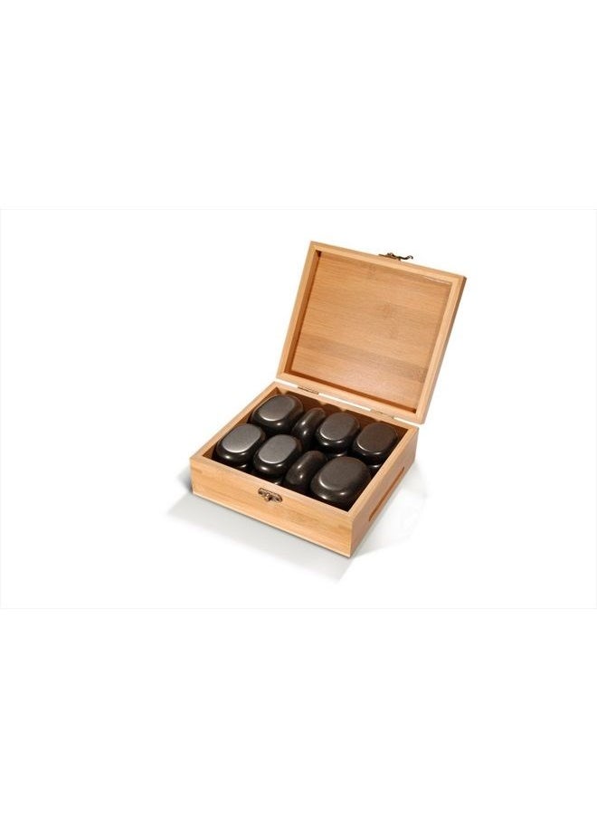 Master Massage 18 Pieces Mini Body Massage Hot Stone Set with Bamboo Box, Black  - Image 2