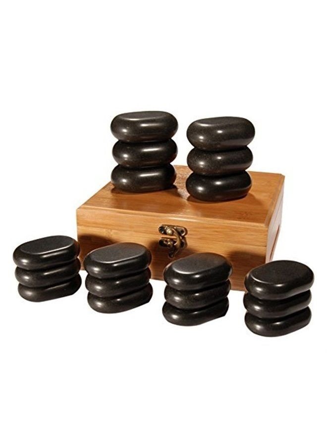 Master Massage 18 Pieces Mini Body Massage Hot Stone Set with Bamboo Box, Black  - Image 1