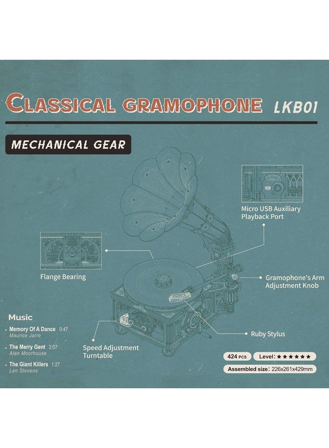 RoWood 3D Wooden Puzzle, Classical Mechanical Model Kit To Build, Best Gift For Teens Adults - Gramophone - Image 2