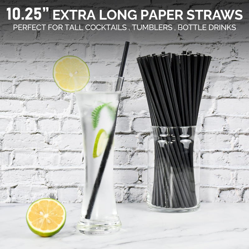 Chunspak 10 inch Long Disposable Black Paper Cocktail Straws & Stirrer Sticks  250 Counts  Unwrapped - for Tall Drinks  Bars and Restaurants - Image 2