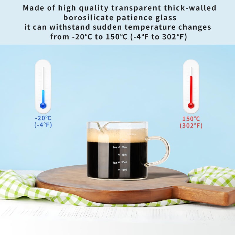 Emlim Espresso Double Spout Glass Coffee Cups with Handle - 75ML/2.5OZ Clear Borosilicate Glass Shot Glasses with Scale Measurement (2 Pack) - Image 5