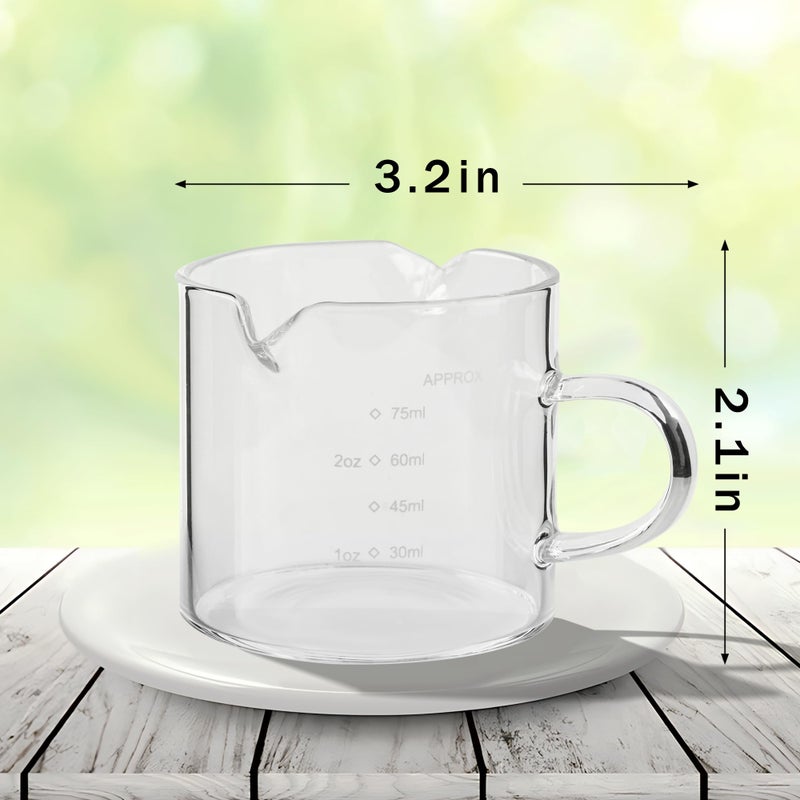 Emlim Espresso Double Spout Glass Coffee Cups with Handle - 75ML/2.5OZ Clear Borosilicate Glass Shot Glasses with Scale Measurement (2 Pack) - Image 2