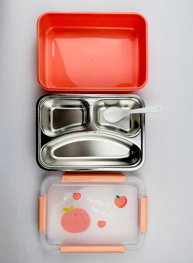 توشيونيكس صندوق غداء آمن للاستخدام في الميكروويف مصنوع من الفولاذ المقاوم للصدأ - سعة 1.2 لتر - مزود بثلاثة أقسام، وغطاء مانع للتسرب، وملعقة، وخالي من مادة BPA، وآمن للاستخدام في الفريزر وغسالة الأطباق - للأطفال والكبار - مثالي للمدرسة والمكتب وصالة الألعاب الرياضية والسفر - 21 × 15 × 5 سم - Image 2