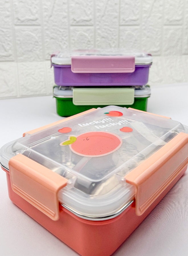 توشيونيكس صندوق غداء آمن للاستخدام في الميكروويف مصنوع من الفولاذ المقاوم للصدأ - سعة 1.2 لتر - مزود بثلاثة أقسام، وغطاء مانع للتسرب، وملعقة، وخالي من مادة BPA، وآمن للاستخدام في الفريزر وغسالة الأطباق - للأطفال والكبار - مثالي للمدرسة والمكتب وصالة الألعاب الرياضية والسفر - 21 × 15 × 5 سم - Image 3