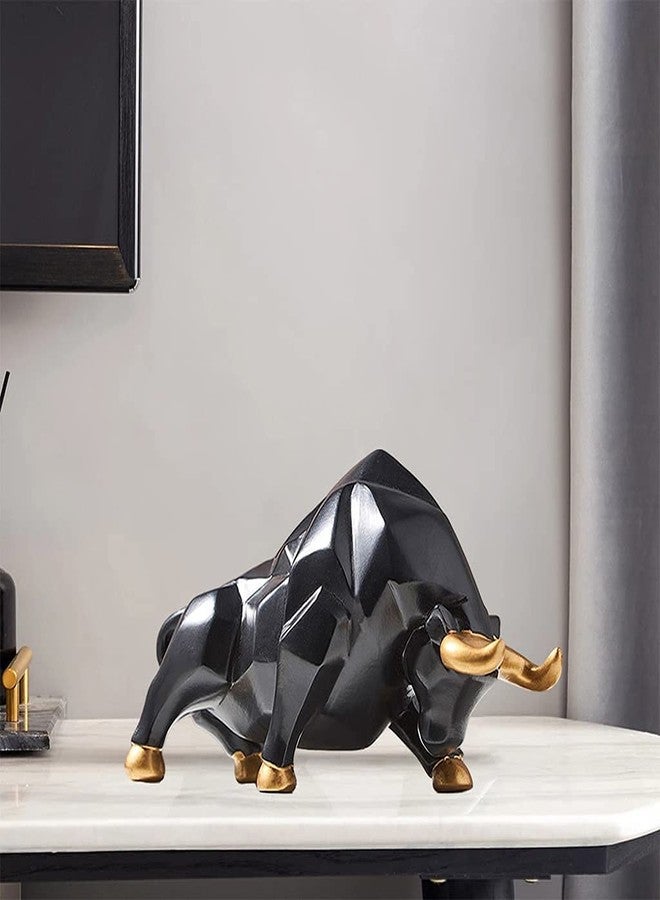 Joylern Bull Statue Abstract Bull Sculpture Resin Wolf Figurine Animal Wildlife Ornaments for Living Room Bedroom Office Cabinets - Black S Head Down - Image 4