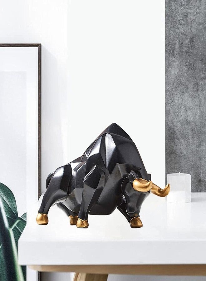Joylern Bull Statue Abstract Bull Sculpture Resin Wolf Figurine Animal Wildlife Ornaments for Living Room Bedroom Office Cabinets - Black S Head Down - Image 5