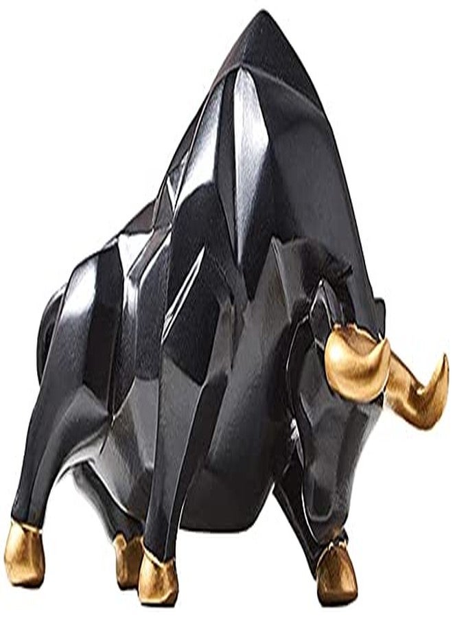 Joylern Bull Statue Abstract Bull Sculpture Resin Wolf Figurine Animal Wildlife Ornaments for Living Room Bedroom Office Cabinets - Black S Head Down - Image 1