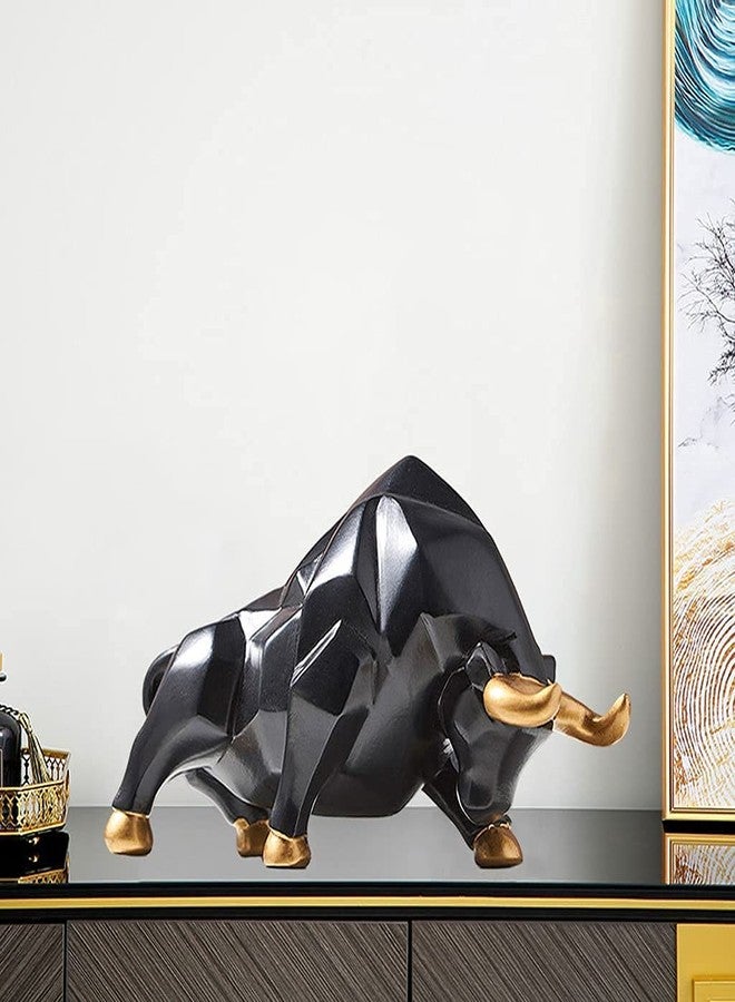 Joylern Bull Statue Abstract Bull Sculpture Resin Wolf Figurine Animal Wildlife Ornaments for Living Room Bedroom Office Cabinets - Black S Head Down - Image 3