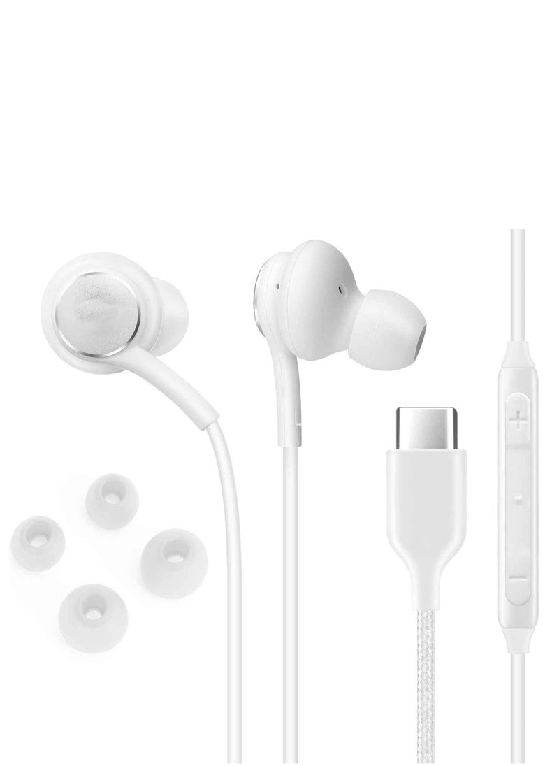 Generic - For Samsung Note10/n20/s20 wire control call headset type-c interface headset noise reduction headset note10 copper ring digital headset (White) - Image 1
