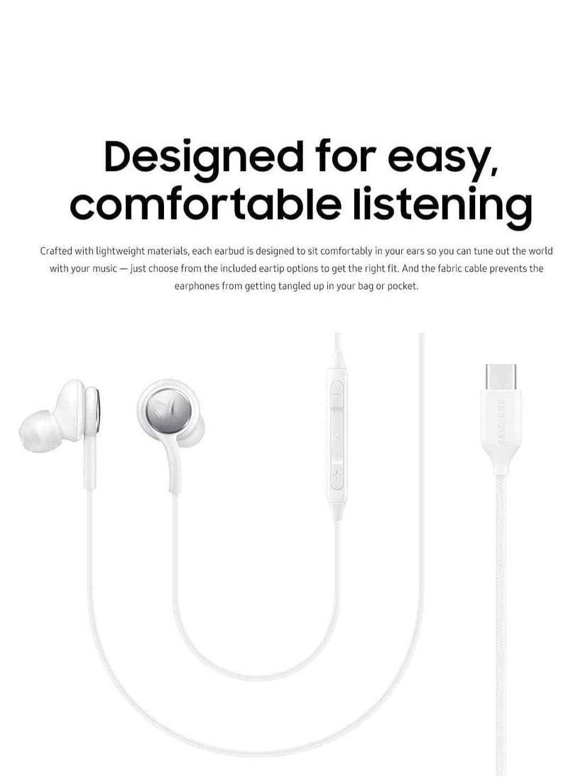 Generic - For Samsung Note10/n20/s20 wire control call headset type-c interface headset noise reduction headset note10 copper ring digital headset (White) - Image 1