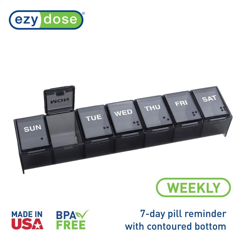 EZY DOSE Weekly (7-Day) Daily Pill Organizer, Vitamin Planner, and Medicine Container, Large Compartments, Easy to Open, Travel Friendly, Includes One Black and One White (2 Pack), Made in The USA - Image 5