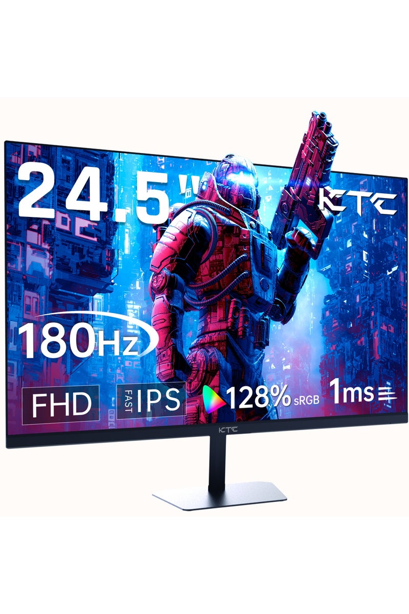 KTC 24.5'' Gaming Monitor, FHD 1080P 180Hz Fast IPS 128% sRGB Frameless Computer Monitor, HDR10, Adaptive Sync, Eye Care PC Gamer Monitor, HDMIx2, DP, VESA Mountable, Tilt Adjustable, H25T7 - Image 1