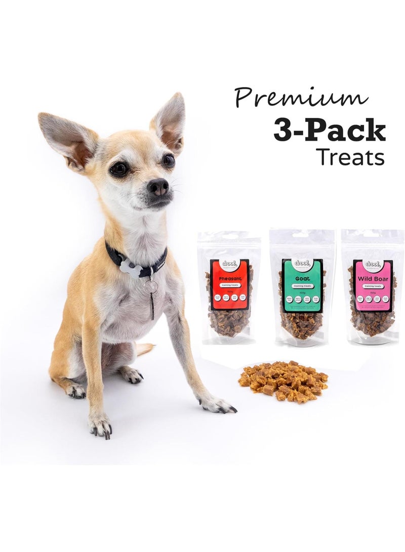 GGOOT Pet Products 100% Pure Dried Fresh Meat Pheasant Wild Boar Goat | Triple Pack Training Treats for Dogs | 3 x 150g Air-Dried Nibbles Dog Chews for Dogs & Puppies  - Image 2
