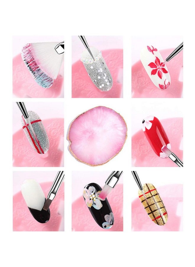 AUOCATTAIL 21 Pcs Nail Art Brushes Nail Art Tool Set Resin Palette Nail Art Painting Mixed Color 2 Way Acrylic Silicone Carving Pen Dotting Pen Tool Manicure Kit DIY Makeup Display Board for Home Salon, Pink - Image 3